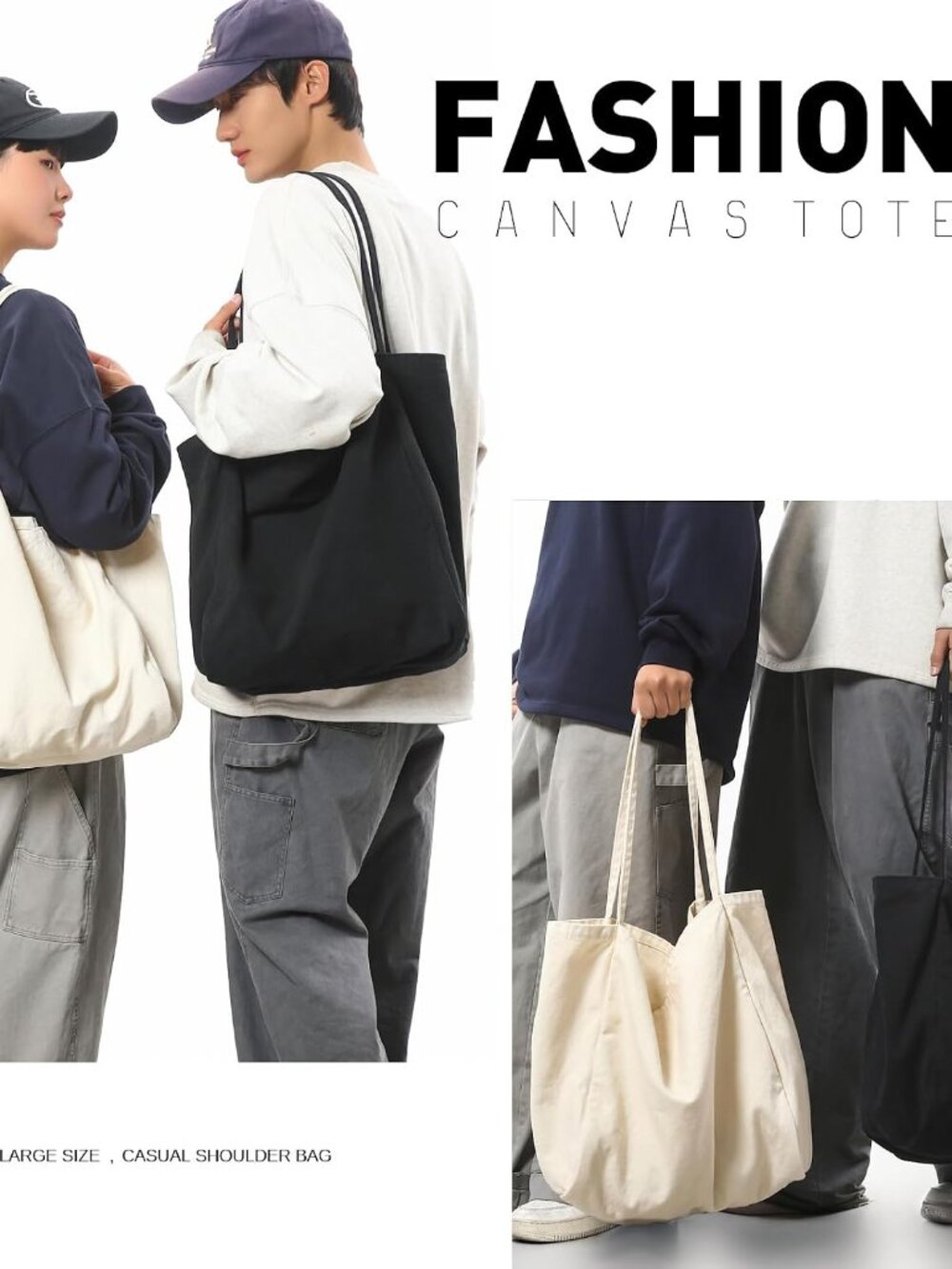 Canvas Tote Bag for Women Large Hobo Shoulder Bag for Work Travel Casual Message - Picture 3 of 6
